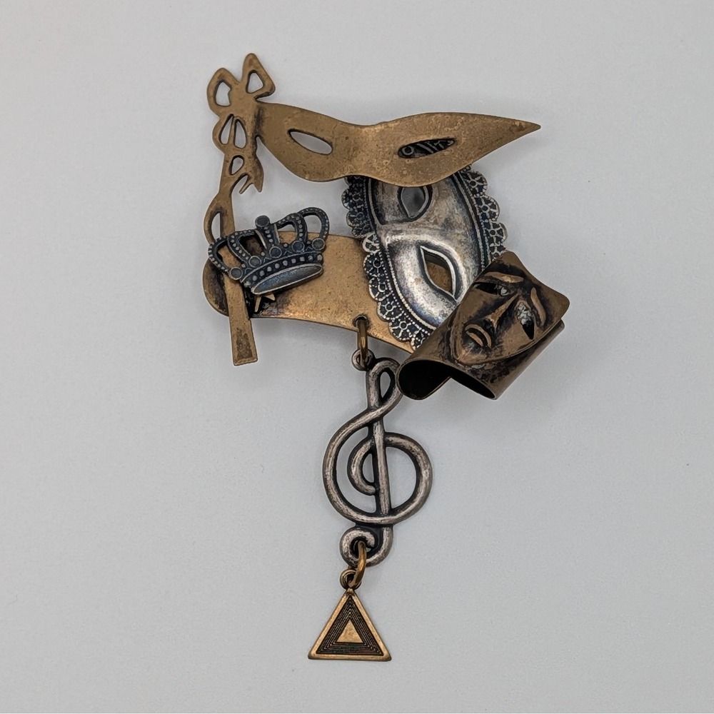 Susan L Richardson Brooch Womens Gold Silver Mask Music Theater 1996 Vintage - Picture 5 of 8